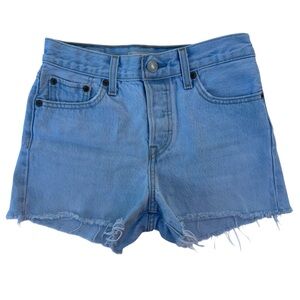 Levi’s Premium Wedgie Short Raw Hem Distressed Light Blue Denim Shorts 25